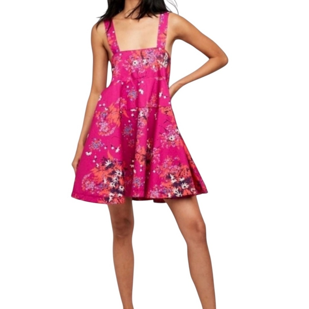 Free People Let the Sunshine In babydoll dress tunic floral pink XL